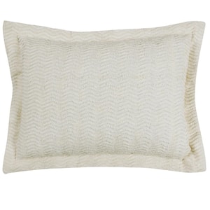 Natick Collection in Wavy Channel Stripes Design Ivory Standard 100% Cotton Tufted Chenille Sham