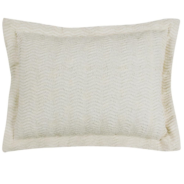 Better Trends Natick Collection in Wavy Channel Stripes Design Ivory Standard 100% Cotton Tufted Chenille Sham