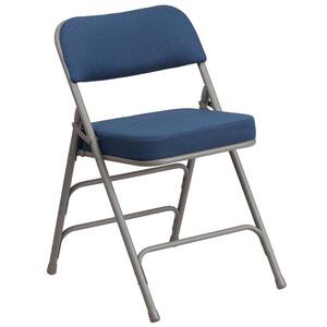 Hercules Series Premium Curved Triple Braced & Double Hinged Navy Fabric Upholstered Metal Folding Chair