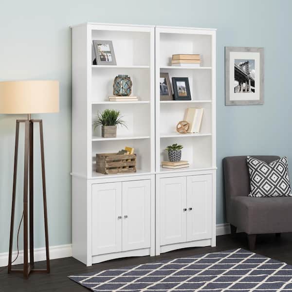 White Wood 6 Shelf Standard Bookcase, 6 Foot Wide Bookcase
