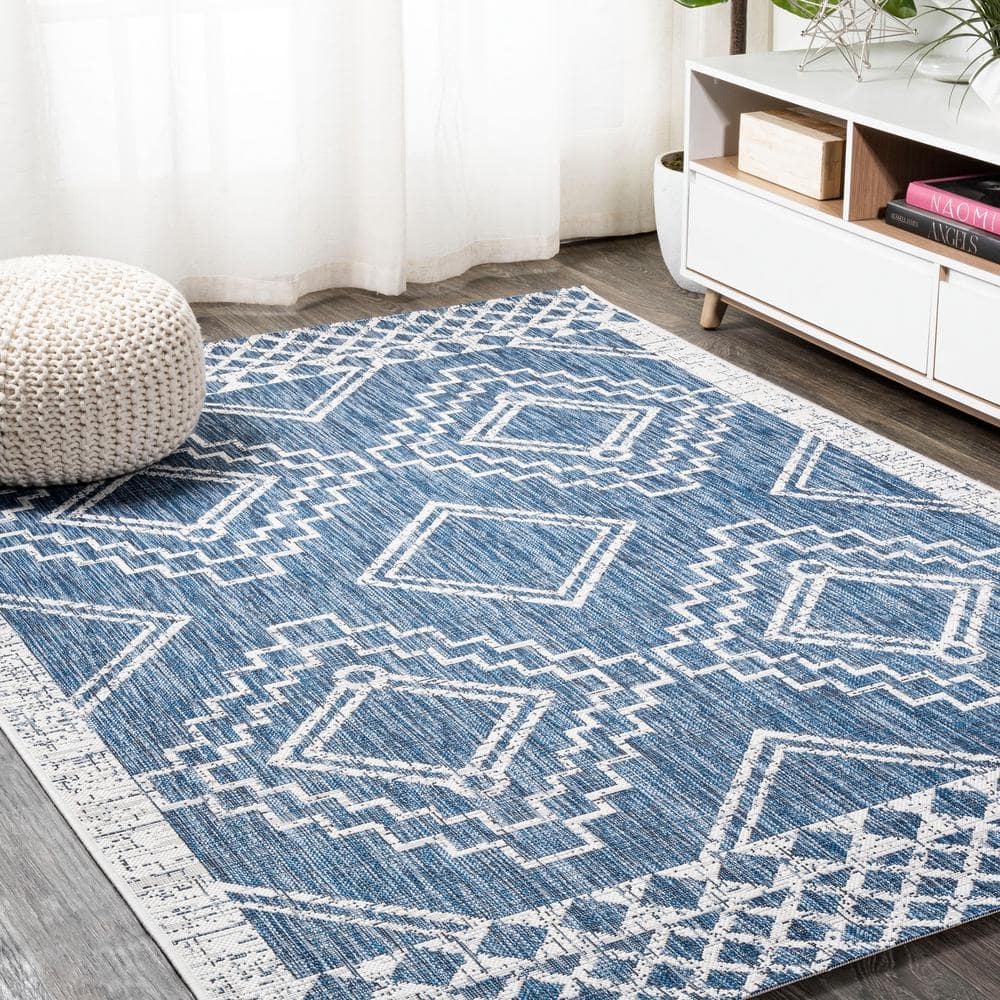 Marokko Diamond Tribal Medallion 3x5 Blue/Ivory Synthetic Rug
