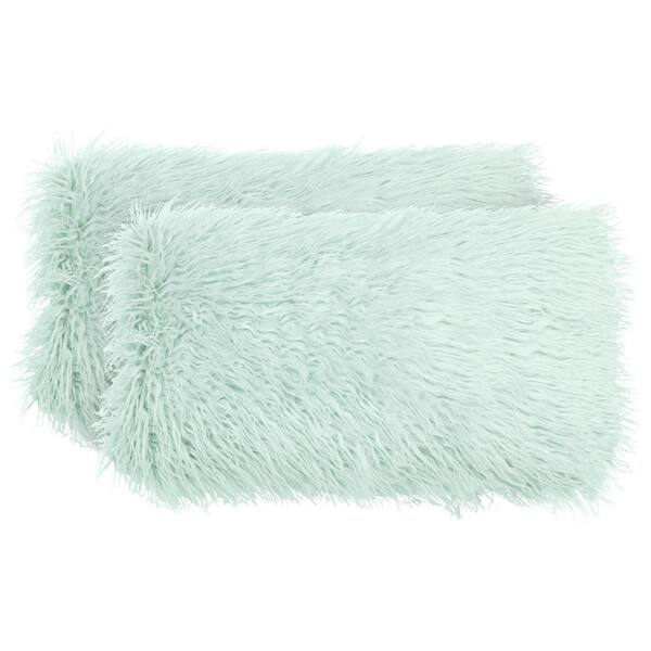 Boho Living Mongolian Faux Fur Contemporary Aqua 14 in. x 24 in. Plush Shag Decorative Lumbar Throw Pillow (2-Piece Set)