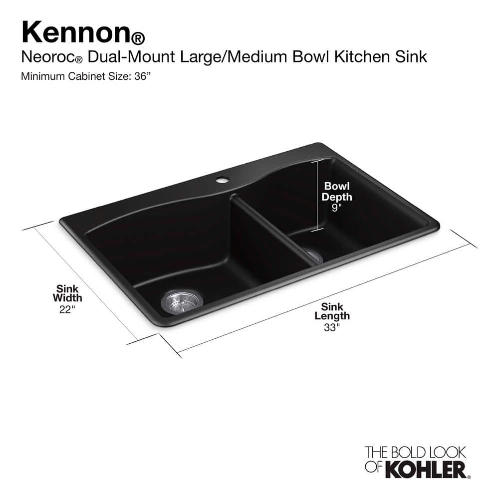 Matte Black Granite Composite Double Bowl Drop-In Kitchen Sink