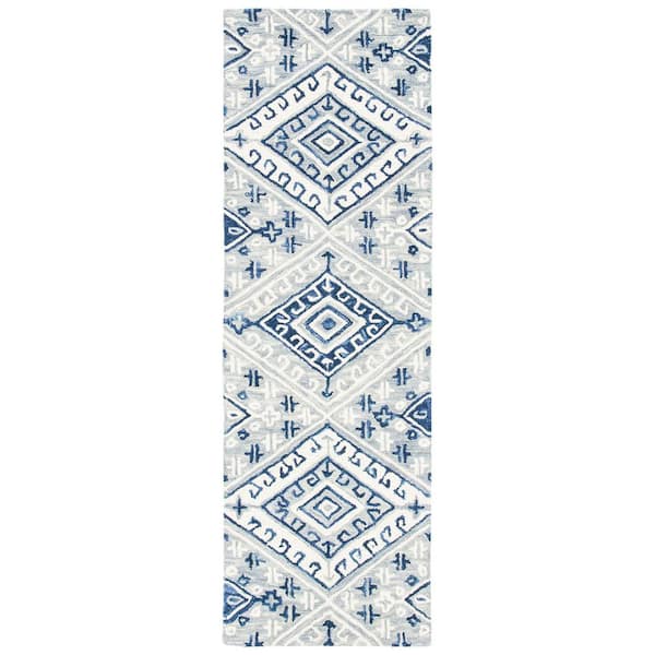 Aspen 2 ft. x 7 ft. Gray/Navy Diamond Country Runner Rug