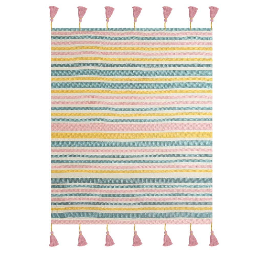 Coastal Striped Cotton Throw Blanket in Multi-Color, 50" x 60"