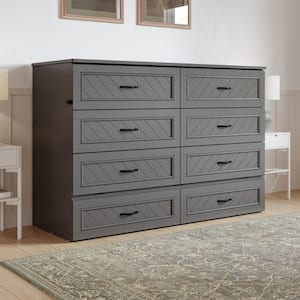 Alpine Gray Wood Frame Queen Murphy Bed Chest with Mattress, Storage Drawer, and Built-in Charging Station