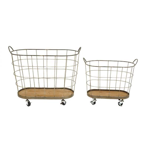 Storied Home 30-1/2 in. L Metal Rolling Laundry Baskets (Set of 2)