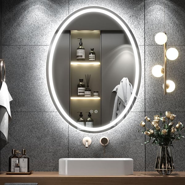 KIOTEE 20 in. W. x 28 in. H Oval Frameless Backlit LED Anti-Fog Wall Bathroom Vanity Mirror in Tempered Glass