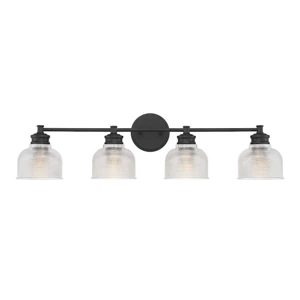 Savoy House 32 in. W x 9.25 in. H 4-Light Matte Black Bathroom Vanity Light with Clear Glass Shades