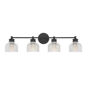32 in. W x 9.25 in. H 4-Light Matte Black Bathroom Vanity Light with Clear Glass Shades