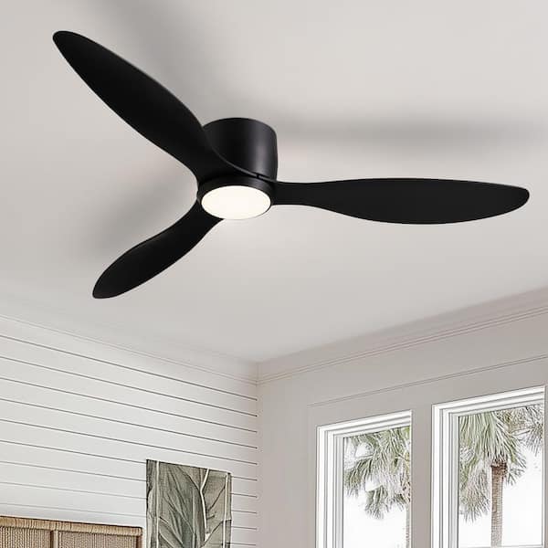 52 in. Indoor Black Low Profile 3-Blades Ceiling Fans with Light Reversible Rotation and Remote Control