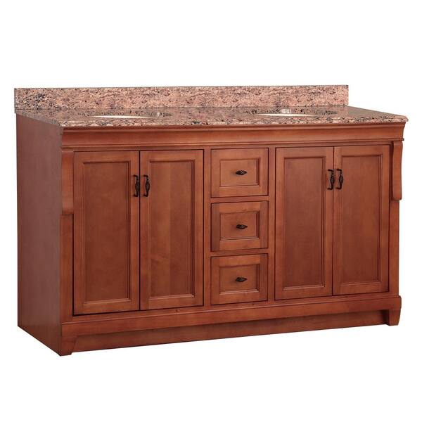 Home Decorators Collection Naples 61 in. W x 22 in. D Double Bath Vanity in Warm Cinnamon with Stone Effects Vanity Top in Santa Cecilia