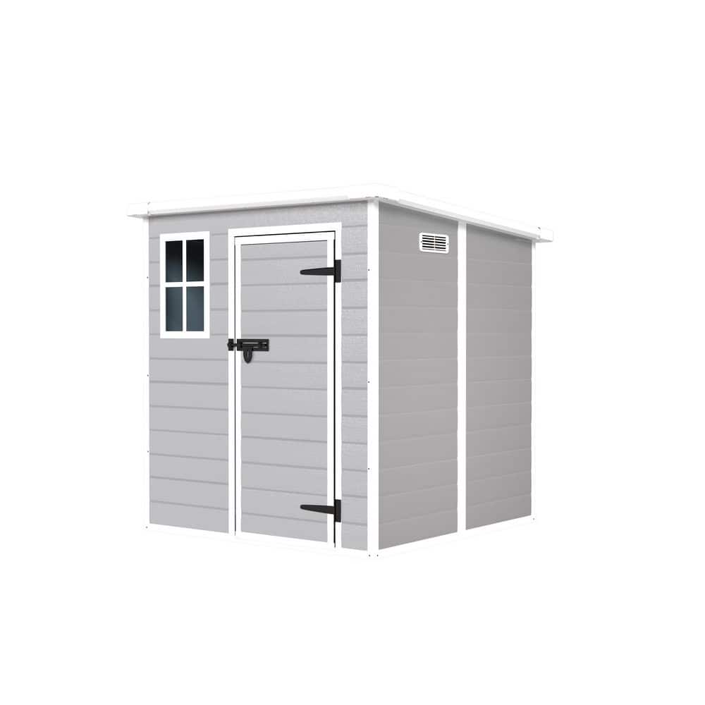 Outdoor 6 ft W x6 ft D Storage Garden Plastic Resin Shed with Black Skillio