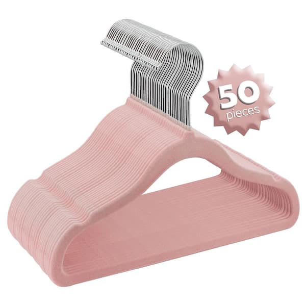 50 Piece Kids Non-Slip Velvet Cloths Hangers with Notched Shoulders in Pink