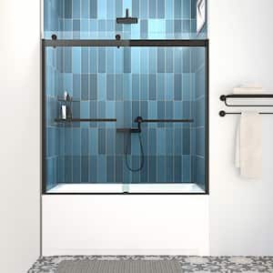 Endine 60 in. W x 58 in. H Sliding Bathtub Door, CrystalTech Treated 5/16 in. Tempered Clear Glass, Matte Black Hardware
