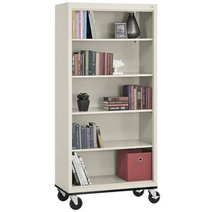 Metal 5-shelf Cart Bookcase with Adjustable Shelves in Putty (78 in.)