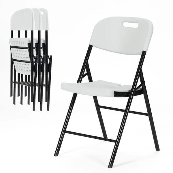 Jinseed Durable Sturdy Plastic Folding Chair 650lb Capacity for Event Office Wedding Party Picnic Kitchen Dining,White,Set of 4