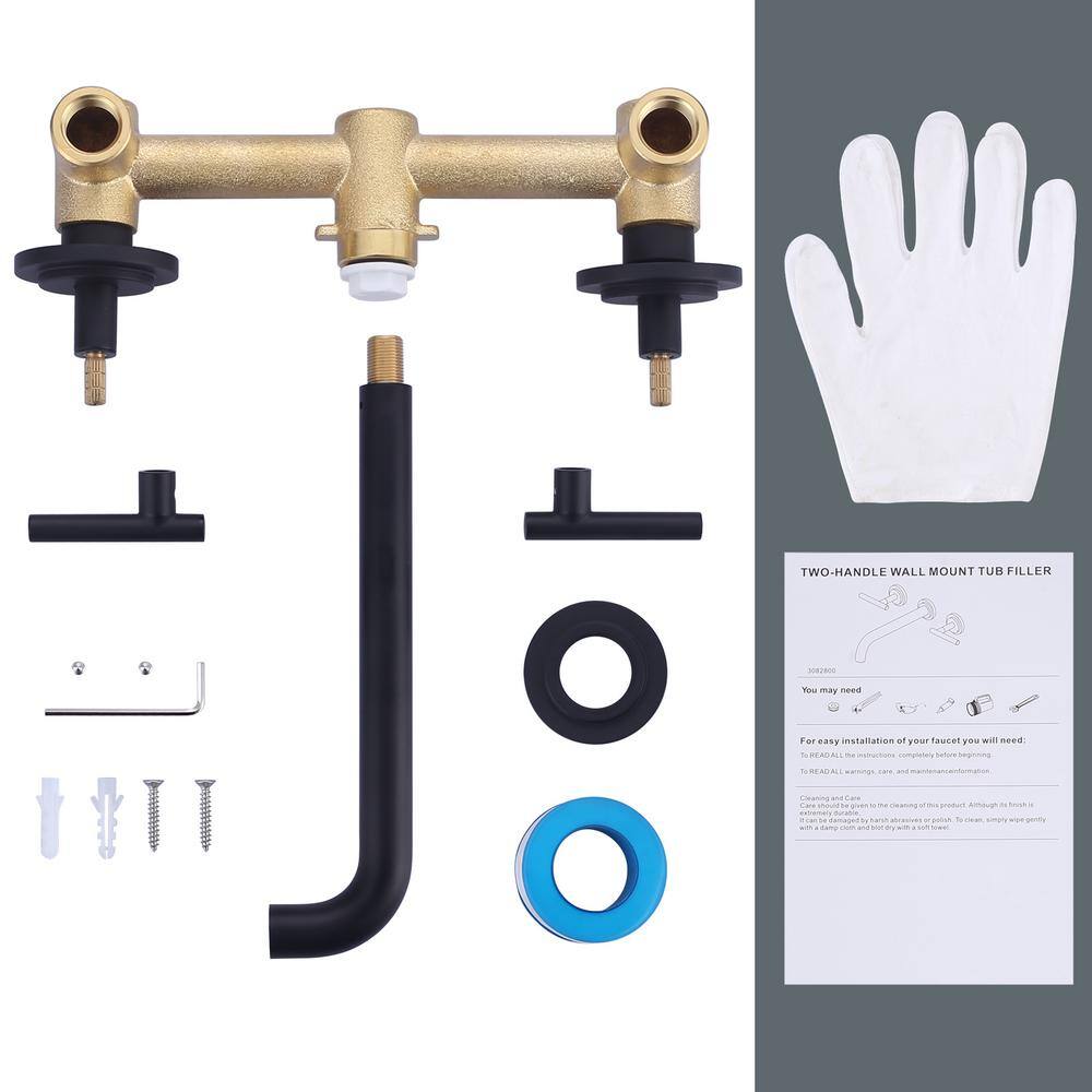 Matte Black Wall Mounted Double Handle Roman Tub Faucet