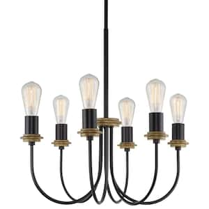 Upton 60-Watt 6-Light Black Modern Chandelier, No Bulb Included