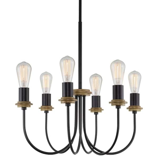 Kira Home Upton 60-Watt 6-Light Black Modern Chandelier, No Bulb Included