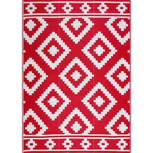 Milan Red and White 8 ft. x 10 ft. Folded Reversible Recycled Plastic Indoor/Outdoor Area Rug-Floor Mat