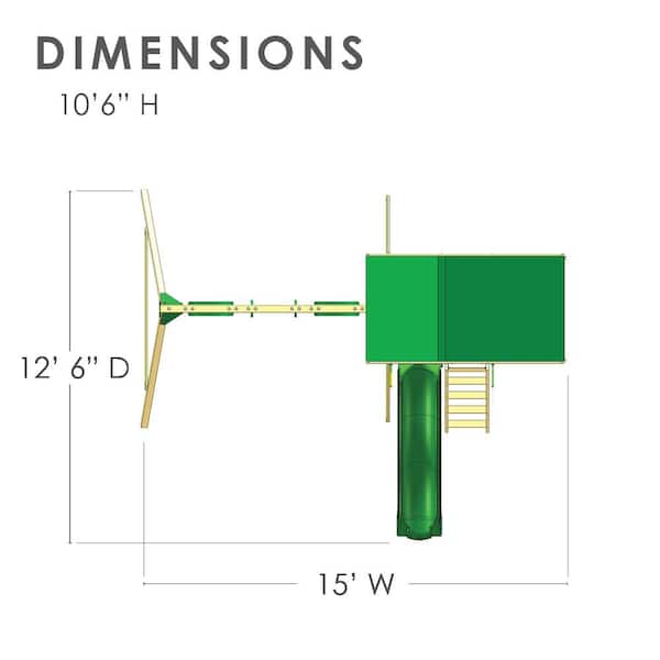 Outing III Wooden Outdoor Playground Set with Vinyl Roof, Slide, Sandbox, Rock Wall, Swing Set, and Playset Accessories
