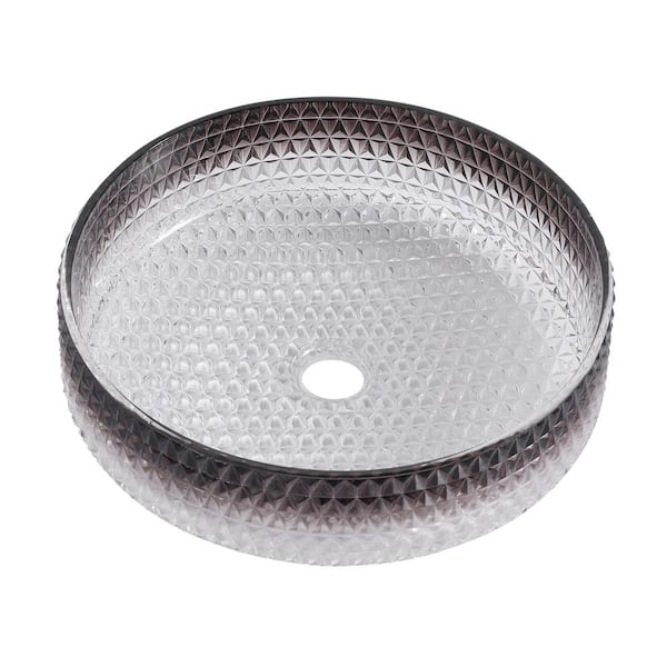 FUNKOL Modern Style Diamond Shape Bathroom Crystal Glass Vessel Sink in Transparent Gradient Black-Grey