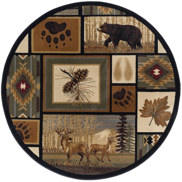 Tayse Rugs Nature Lodge Multi-Color 6 ft. Round Indoor Area Rug