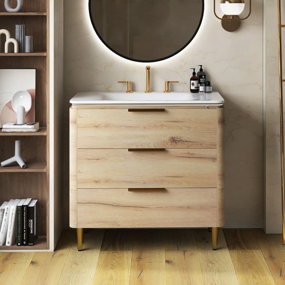 Yingze 36 in. Freestanding Single Sink White Oak Bath Vanity with