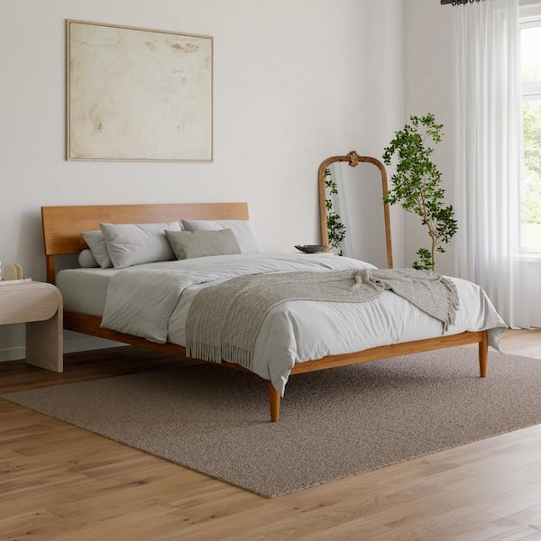 Bradford Light Toffee Natural Bronze Wood Frame Queen Platform Bed with Adjustable Headboard