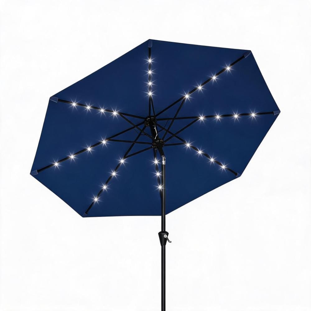 10 ft. Steel Round 32-Light Solar LED Market Patio Umbrella with Push-Button Tilt and Crank in Navy Blue price history on PriceWatchPro