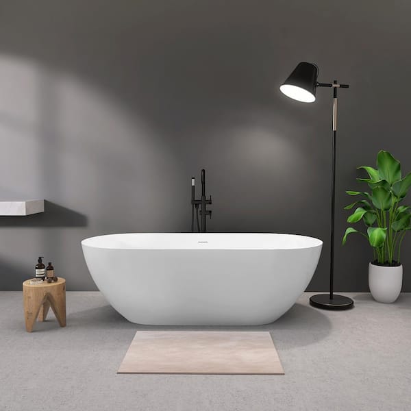 Xspracer 59 in. Stone Resin Flatbottom Solid Surface Freestanding Double  Slipper Soaking Bathtub in White with Brass Drain JH-AN307150 - The Home  Depot