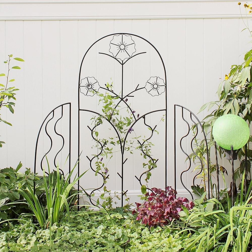 Black Wrought Iron Garden Trellis Side Panels Set