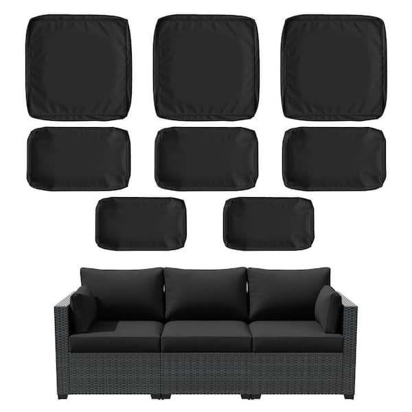 8-Piece 25.6 in. Outdoor Replacement Lounge Cushion Covers Black
