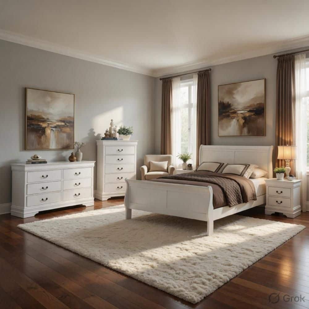 4-Piece White Wood Full Size Bedroom Set with Bed, Nightstands and Dresser price history on PriceWatchPro