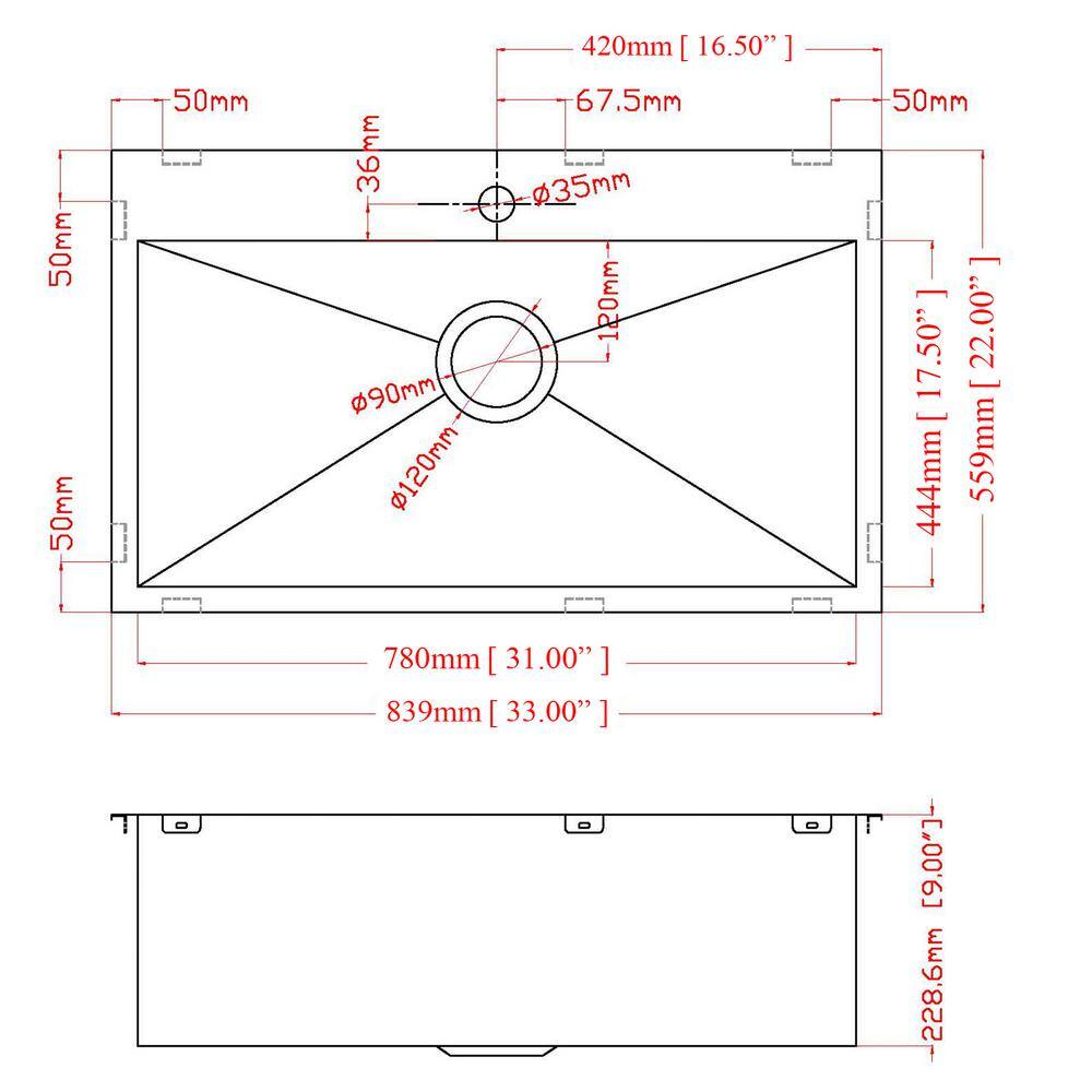 33" Brushed Stainless Steel Single Bowl Drop-In Kitchen Sink with Faucet