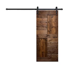 S Series 36 in. x 84 in. Dark Walnut Finish Knotty Pine Wood Sliding Barn Door with Hardware Kit