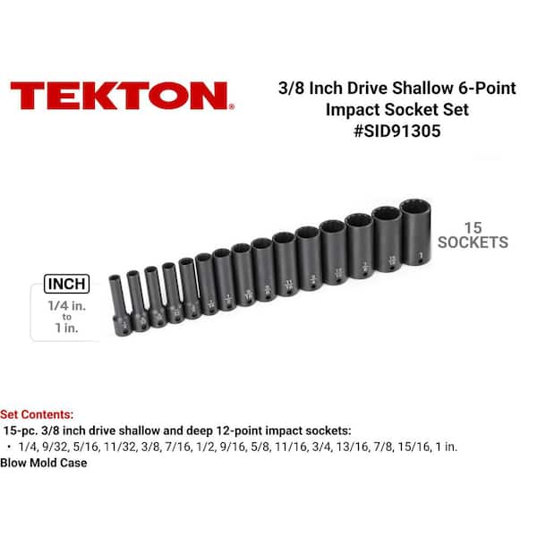 3/8 in. Drive Deep 12-Point Impact Socket Set, (15-Piece) (1/4 - 1 in.)