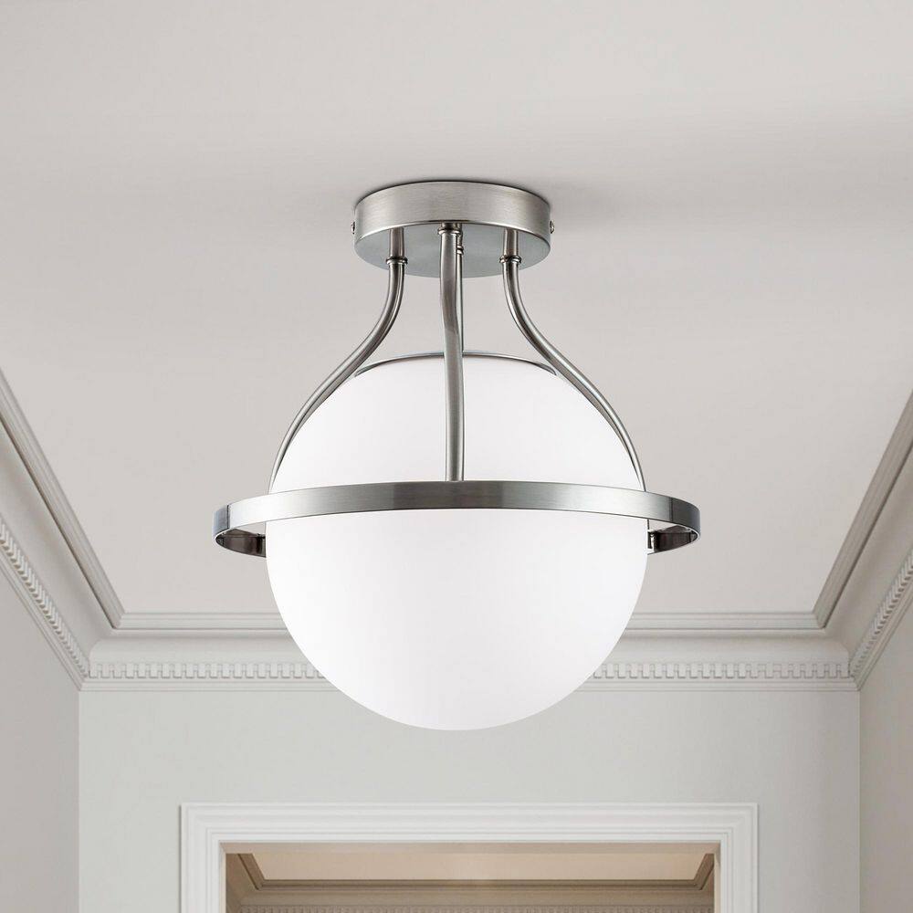 Raleigh 11 in. 1-Light Brushed Nickel Glass Minimalist Semi Flush Mount Lighting Hallway Bedroom Ceiling Lights Fixtures price history on PriceWatchPro