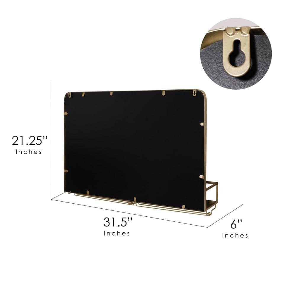 Gold Framed Rectangular Wall Mirror with Shelf - 31.5" x 21.25"