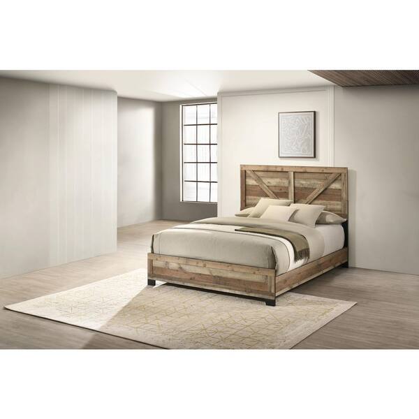 Cinna Weathered Brown Pine Color Wood Frame Eastern King Panel Bed