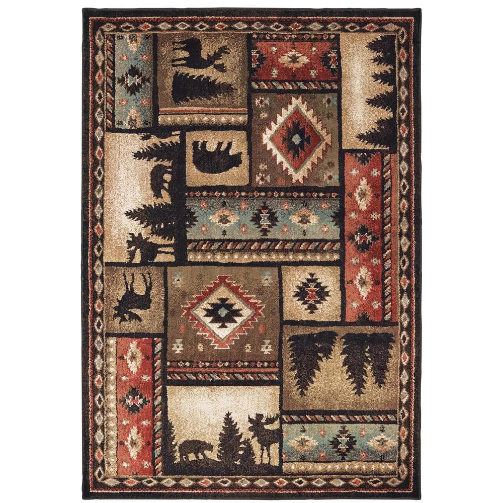 Timberidge Black/Multi 10 ft. x 13 ft. Geo Lodge Area Rug