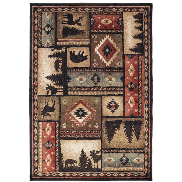 Timberidge Black/Multi 10 ft. x 13 ft. Geo Lodge Area Rug