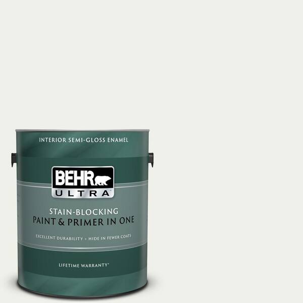 BEHR ULTRA 1 gal. #UL190-12 Falling Snow Semi-Gloss Enamel Interior Paint and Primer in One