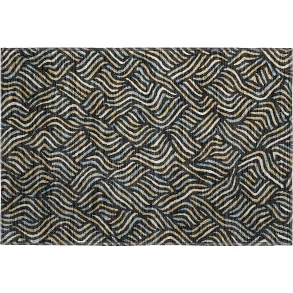 Mayfield Premium Machine Washable Abstract AMF2474 Black 2 ft. x 3 ft. Accent Rug