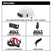 BOLT Gray Type 1 Class C Full Brim Vented Hard Hat with 6 Point Ratcheting Suspension (5-Pack)