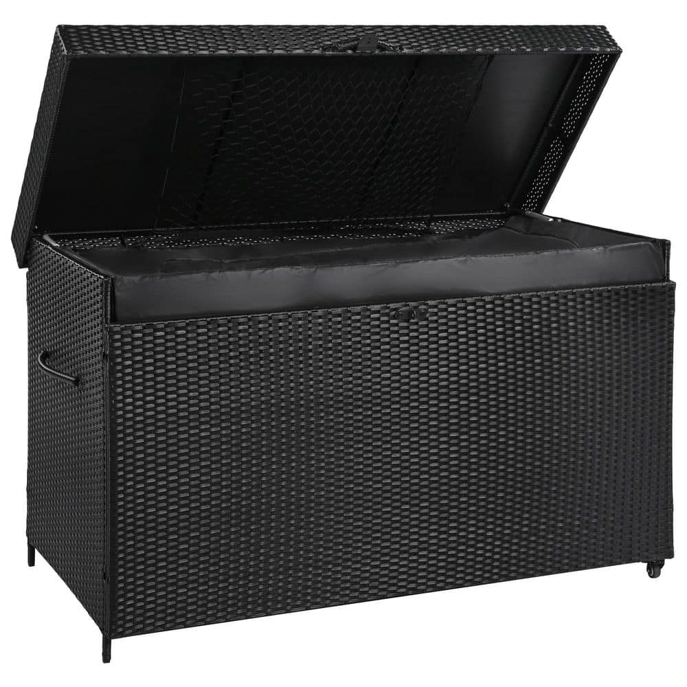 200 Gal. Black Wicker Deck Box Outdoor Storage Box with Standing Feet and W