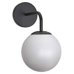5.91 in. 1-Light Black Modern Globe Wall Sconce with Frosted Glass Shade