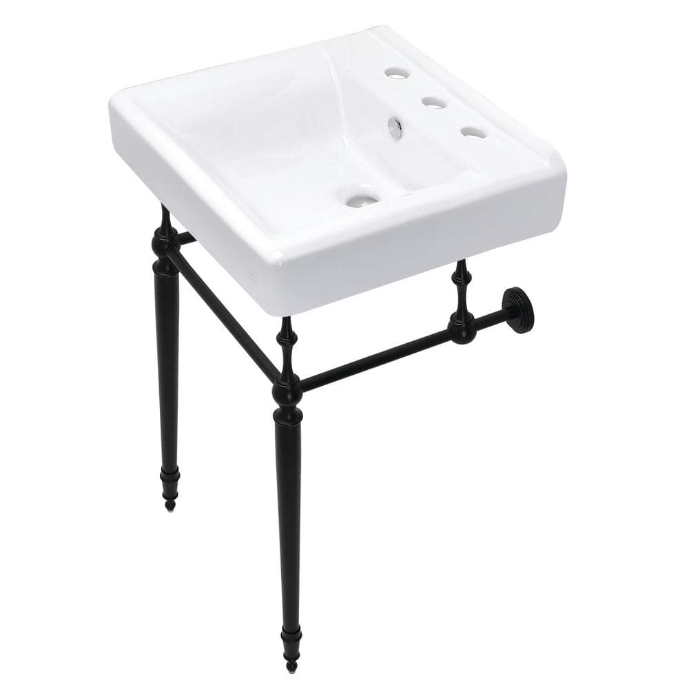 Kingston Brass Edwardian 20 in. Porcelain Sink with Brass Console Legs in Matte Black