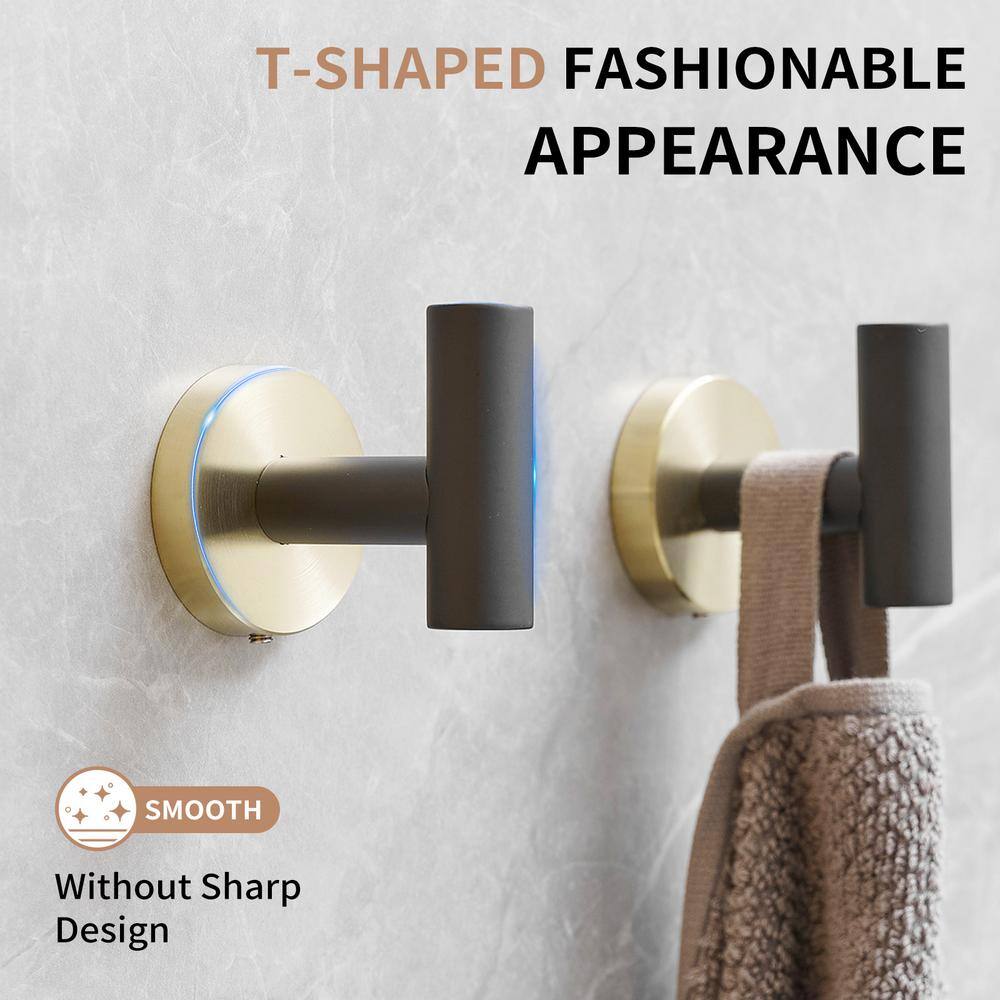 Modern Black and Gold Stainless Steel Wall Hooks, 4-Pack